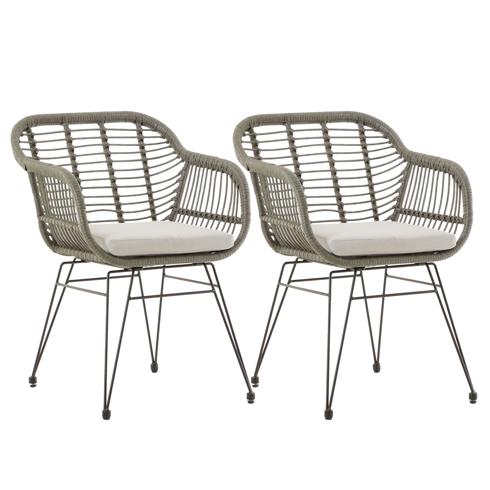 Lot de 2 fauteuils de jardin imitation rotin avec coussin | Oviala