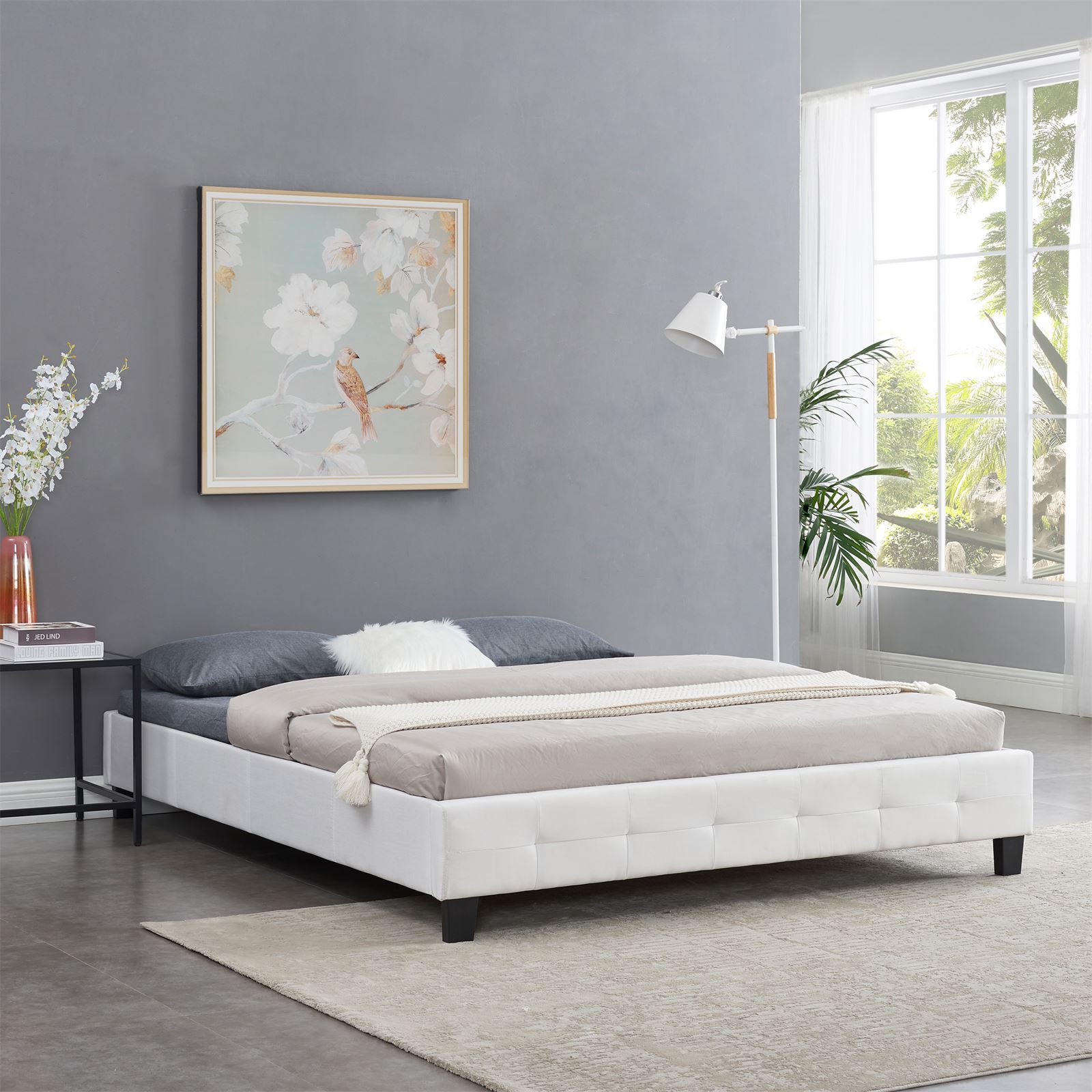 Lit double futon CORSE, 160 x 200 cm, avec sommier, revêtement en tissu
