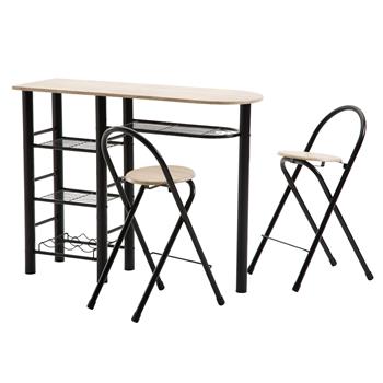Ensemble table haute de bar et 2 chaises STYLE, décor chêne sonoma et métal noir