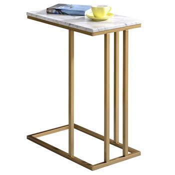Table d'appoint rectangulaire CARLOTA, en métal doré et MDF décor marbre blanc