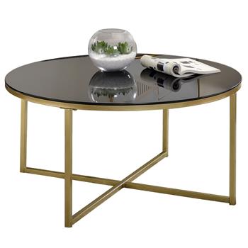 Table basse ronde NOELIA, en métal doré et plateau en verre noir
