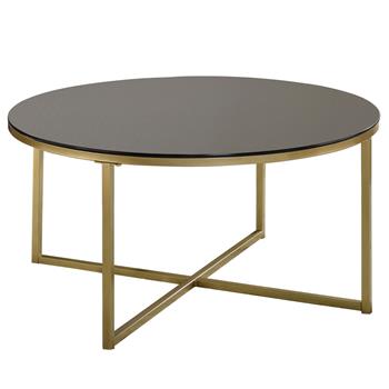 Table basse ronde NOELIA, en métal doré et plateau en verre noir