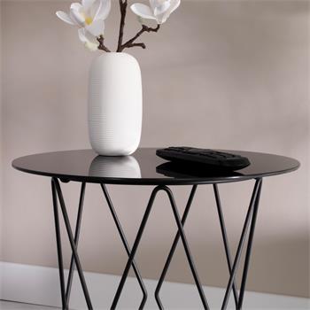 Table d'appoint MADESIS, plateau rond en verre trempé et piètement croisé en métal noir