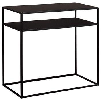 Table console GONZALO 2 tablettes, cadre en métal laqué noir et plateau en MDF décor noir mat