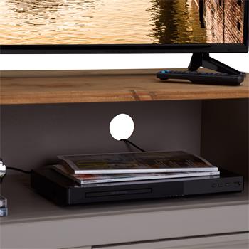 Meuble TV RAMON avec 2 tiroirs, style mexicain en pin massif gris et brun