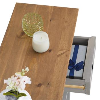 Table console RAMON avec 2 tiroirs, style mexicain en pin massif gris et brun