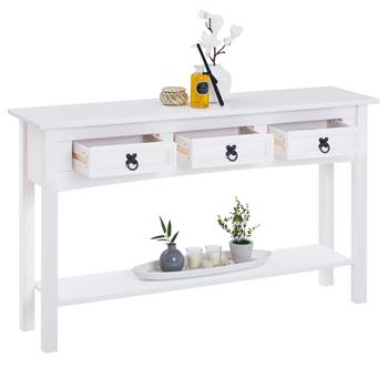 Table console RURAL avec 3 tiroirs, style mexicain en pin massif blanc