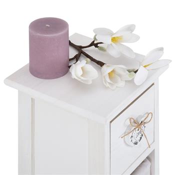 Chiffonnier FLOWER avec 1 tiroir et 3 paniers, en bois de paulownia blanc