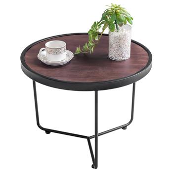 Table basse ronde SALVADOR, en métal noir et décor bois foncé