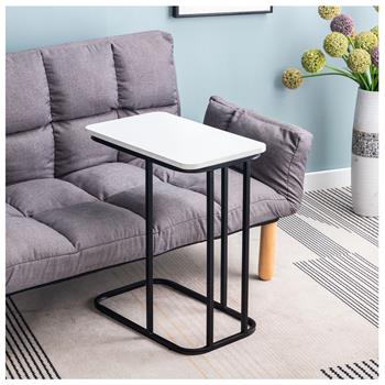 Table d'appoint rectangulaire RECIFE, en métal noir et décor blanc mat