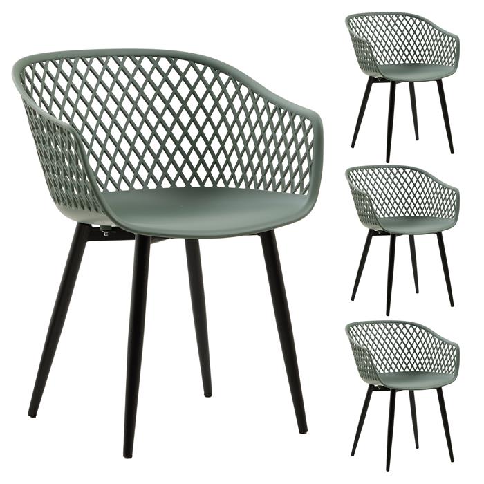Lot de 4 chaises MADEIRA, en plastique vert de gris