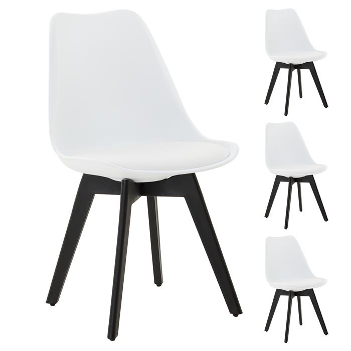 Lot de 4 chaises de salle à manger ROUEN, en plastique noir et blanc
