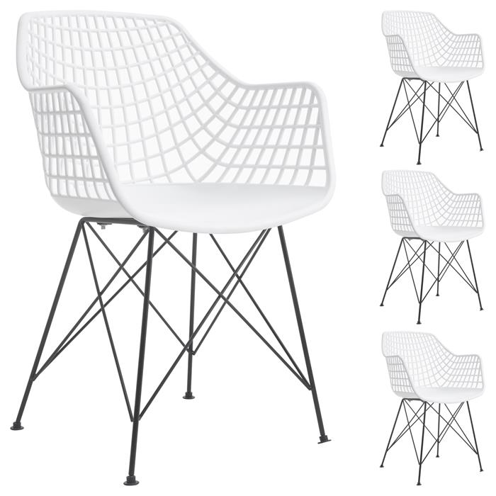 Lot de 4 chaises ALICANTE, en plastique blanc et métal noir