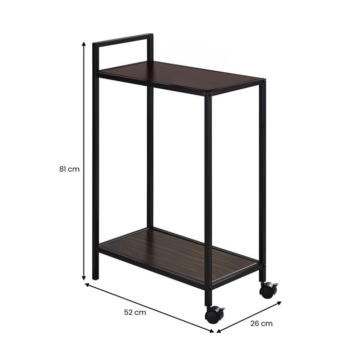 Desserte à roulettes RIVO, en métal et plateau en bois couleur noir et noyer