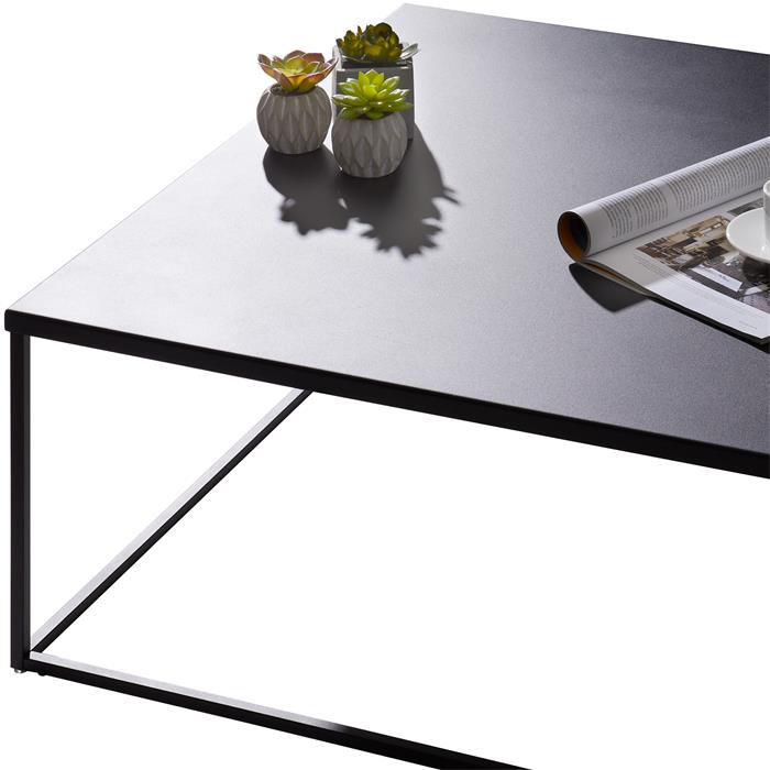 Table basse carrée HILAR, cadre et plateau en métal laqué noir