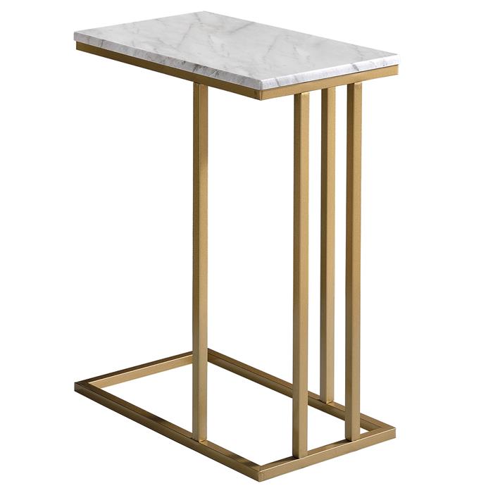 Table d'appoint rectangulaire CARLOTA, en métal doré et MDF décor marbre blanc