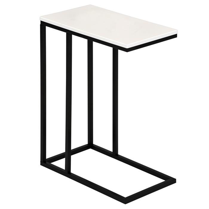 Table d'appoint rectangulaire DEBORA, en métal noir et décor blanc mat