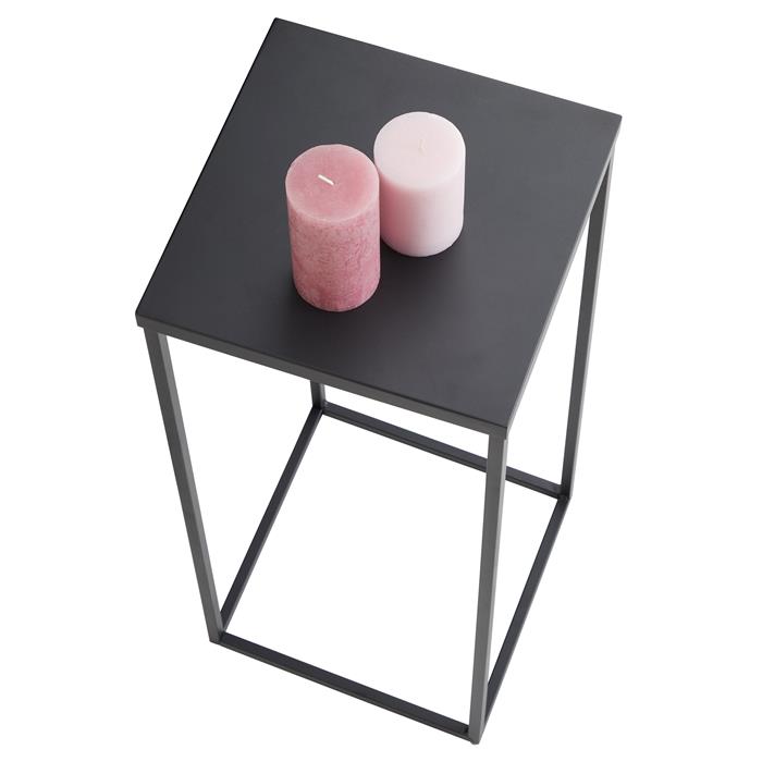 Table d'appoint carré FLORA, structure et plateau en métal laqué noir