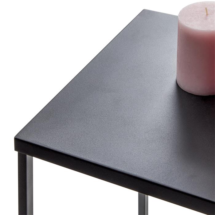 Table d'appoint carré FLORA, structure et plateau en métal laqué noir