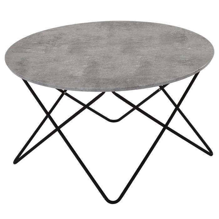 Table basse SANTORINI, avec pieds en épingle métal noir et plateau en MDF décor béton gris