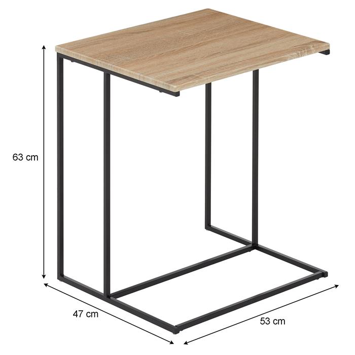 Table d'appoint rectangulaire VITORIO en métal noir et plateau en MDF décor chêne sonoma
