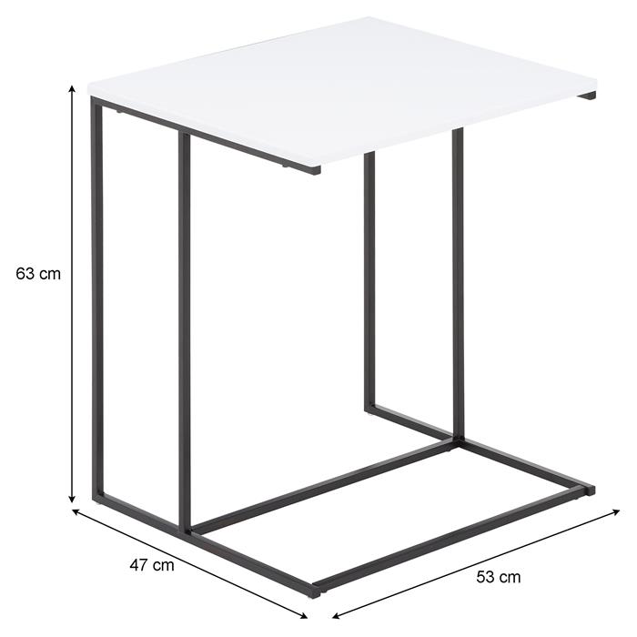 Table d'appoint rectangulaire VITORIO en métal noir et plateau en MDF blanc