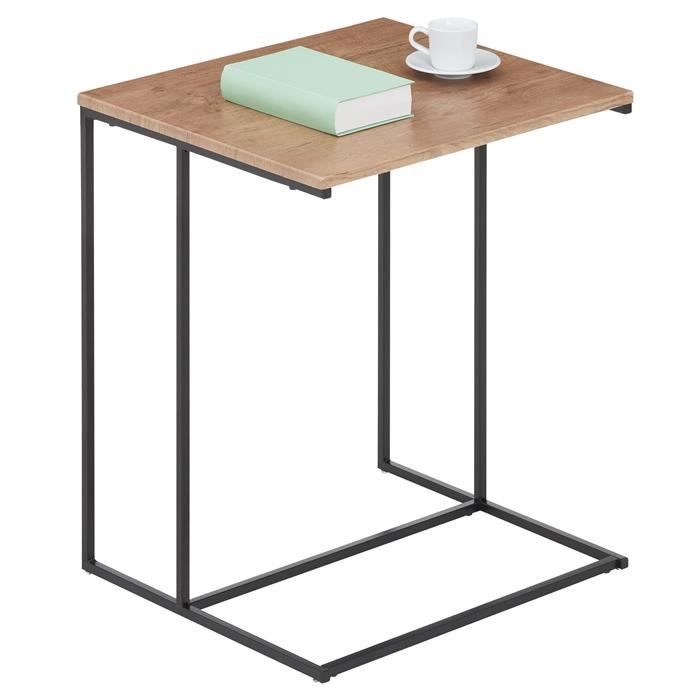 Table d'appoint rectangulaire VITORIO en métal noir et plateau en MDF décor chêne sauvage clair