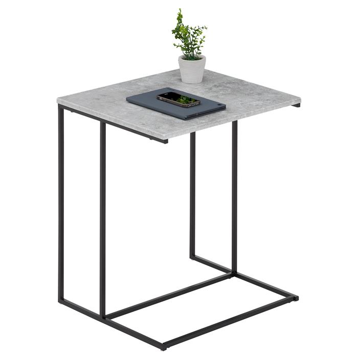 Table d'appoint rectangulaire VITORIO en métal noir et plateau en MDF décor béton