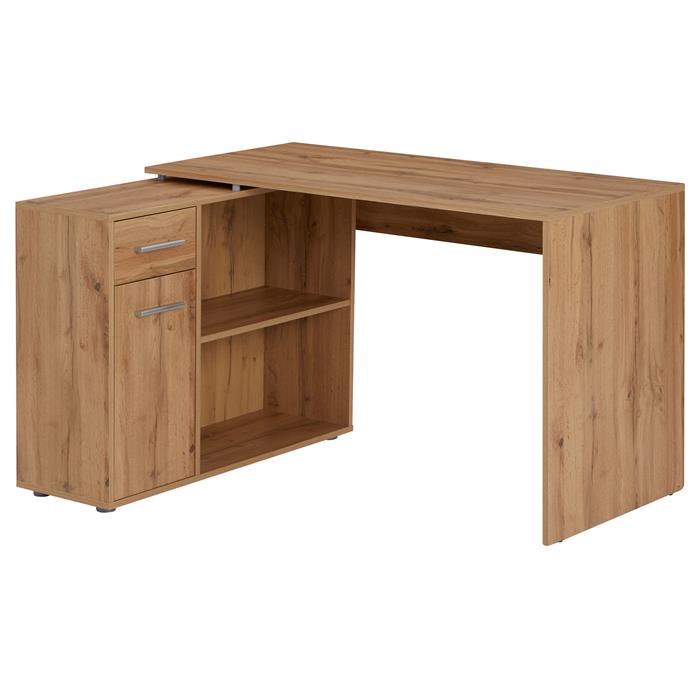 Bureau d'angle ISOTTA avec meuble de rangement, décor chêne sauvage