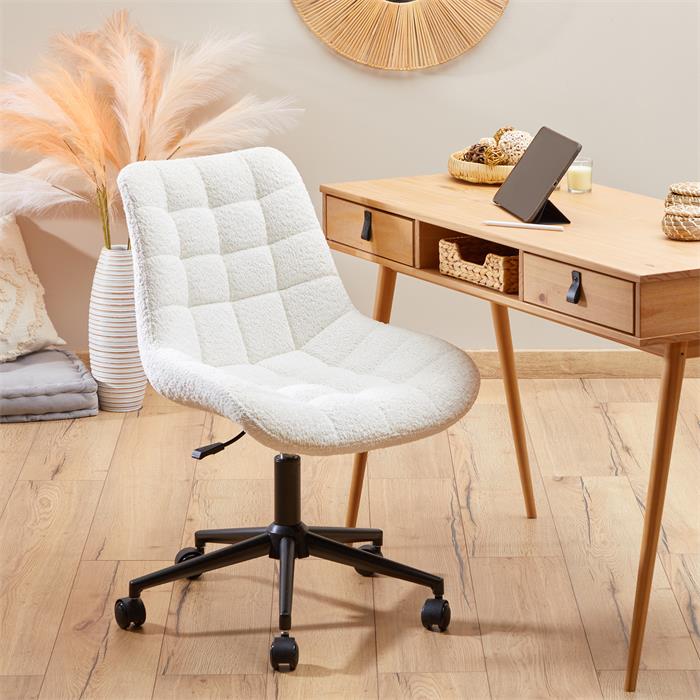 Chaise de bureau TASK en tissu bouclé pilou blanc