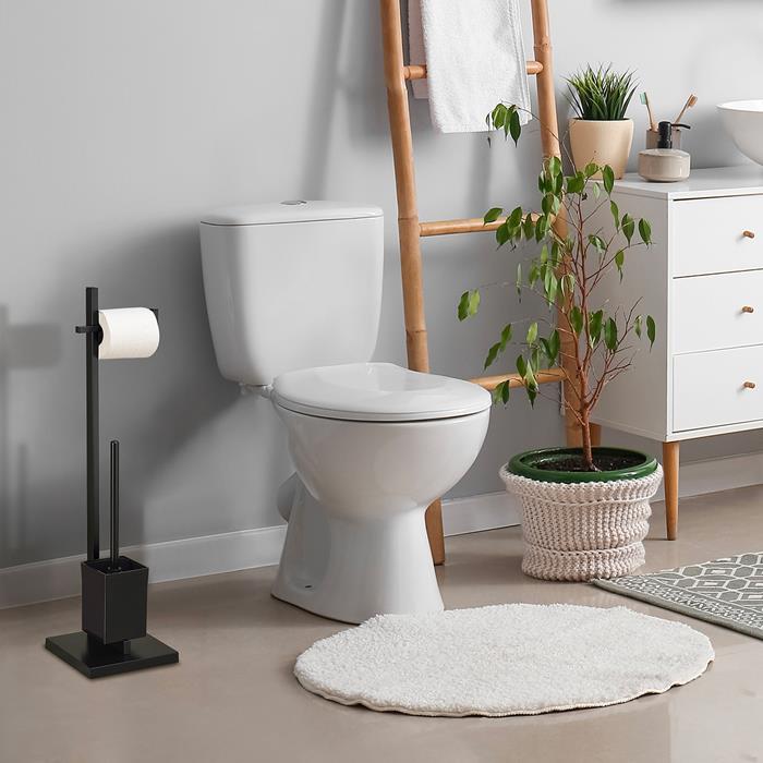 Porte-papier toilette YUMA avec brosse, en métal laqué noir