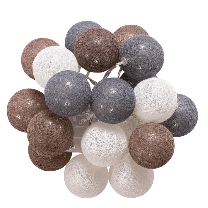 Guirlande lumineuse 20 boules AMICI coloris gris/blanc/brun