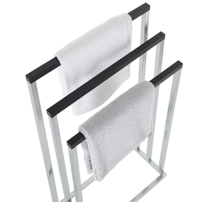 Porte-serviettes EDOARDO, en métal chromé et bois lasuré noir
