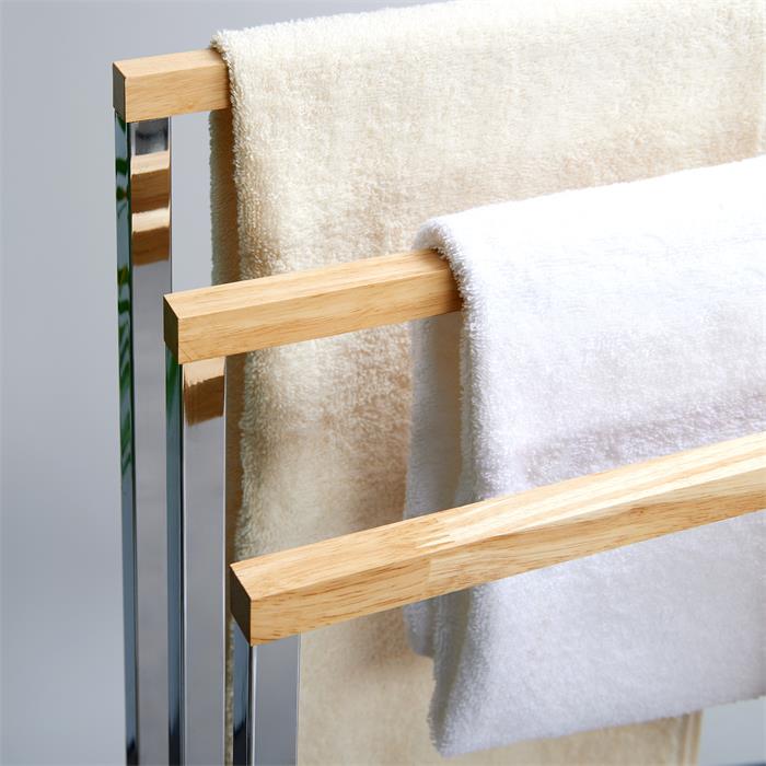 Porte-serviettes EDOARDO, en métal chromé et bois naturel