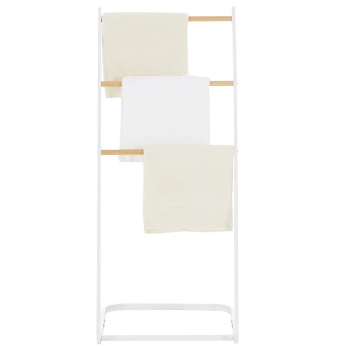 Porte-serviettes FLAVIA, en métal blanc et imprimé bois