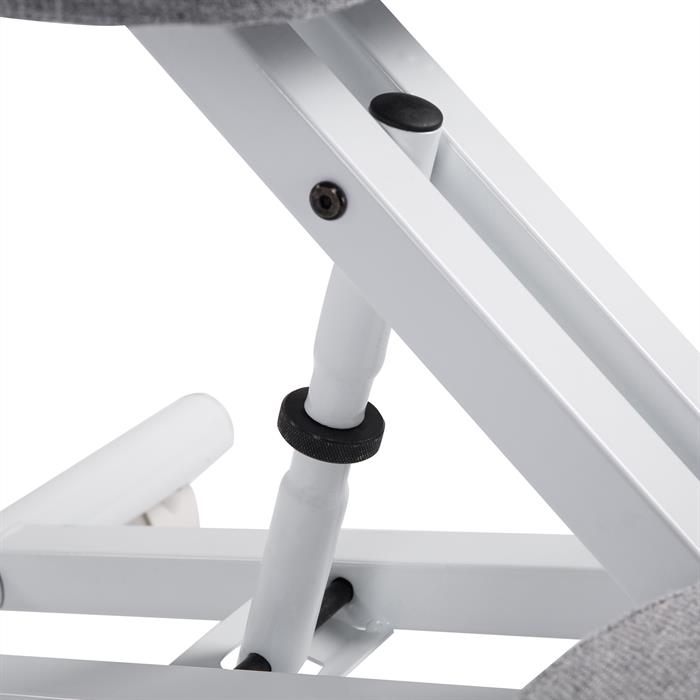 Tabouret ergonomique ROBERT, structure en métal blanc et tissu gris
