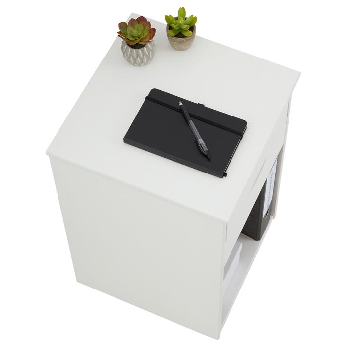 Caisson de bureau sur roulettes KANO, avec 2 tiroirs, en pin massif lasuré blanc