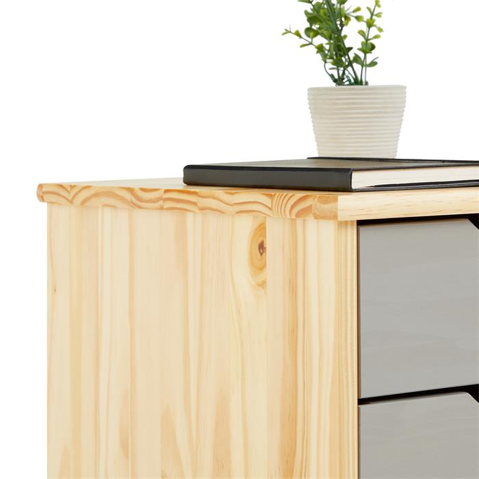 Caisson de bureau sur roulettes LAGOS, avec 5 tiroirs finition vernis naturel et lasuré gris
