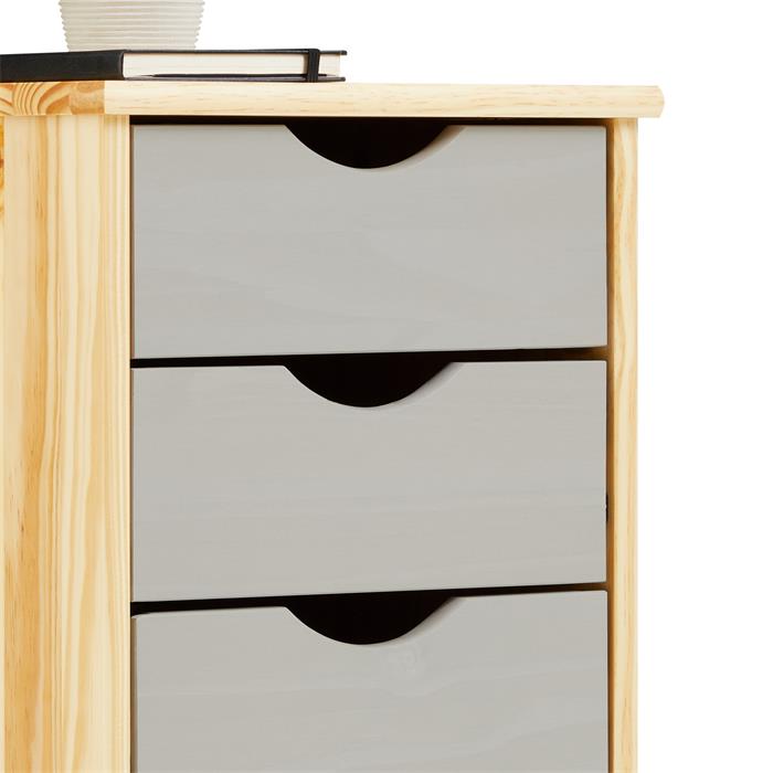 Caisson de bureau sur roulettes LAGOS, avec 5 tiroirs finition vernis naturel et lasuré gris