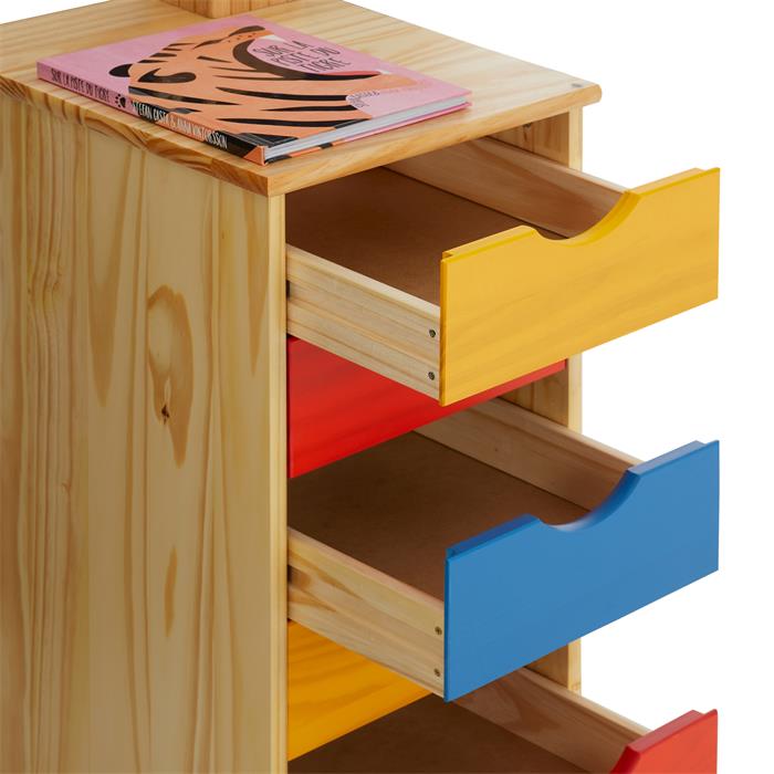 Caisson de bureau sur roulettes LAGOS, avec 5 tiroirs lasuré multicolore