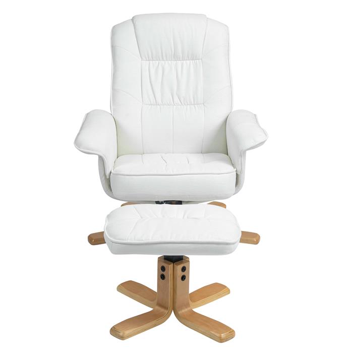 Fauteuil de relaxation avec repose-pieds CHARLY, en tissu blanc