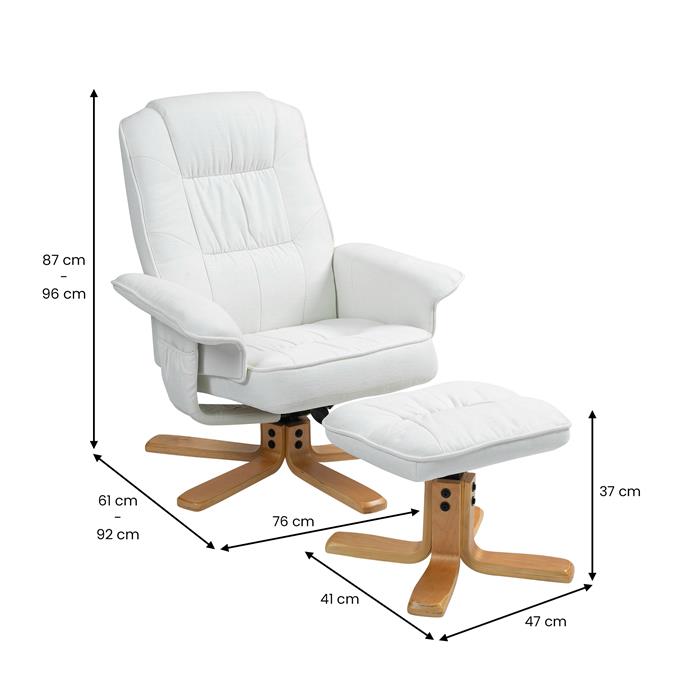 Fauteuil de relaxation avec repose-pieds CHARLY, en tissu blanc