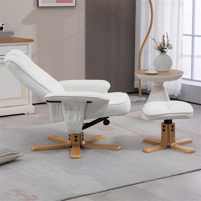 Fauteuil de relaxation avec repose-pieds CHARLY, en tissu blanc