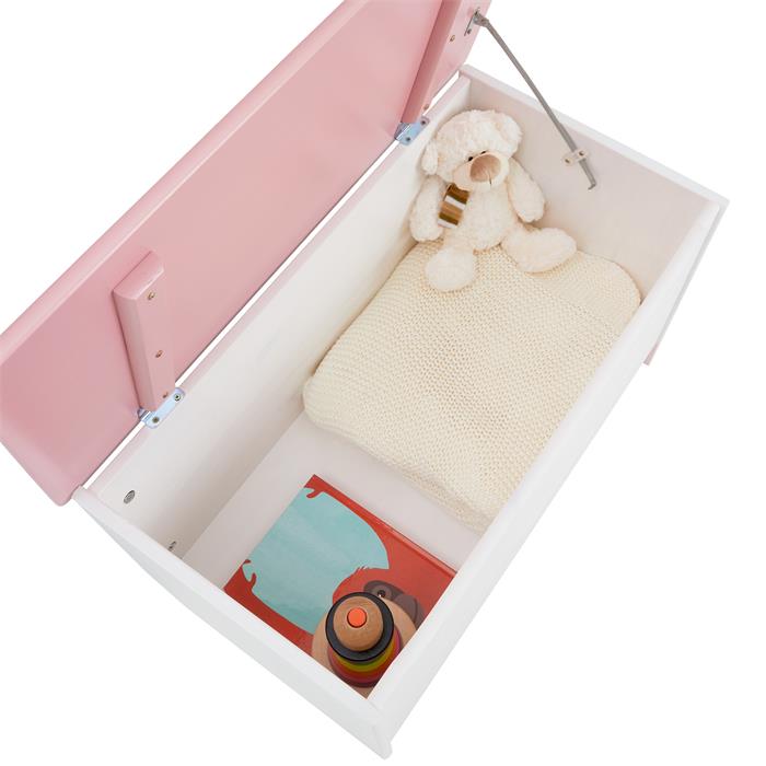 Coffre à jouets HANNAH, en pin massif lasuré blanc et rose