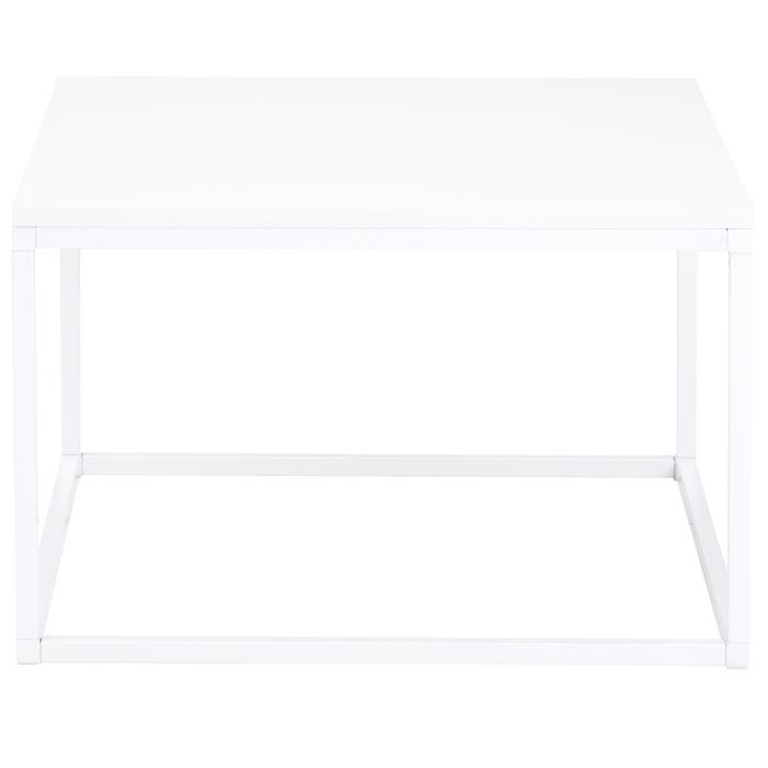 Table basse carrée HADES, cadre en métal blanc et plateau en mélaminé blanc