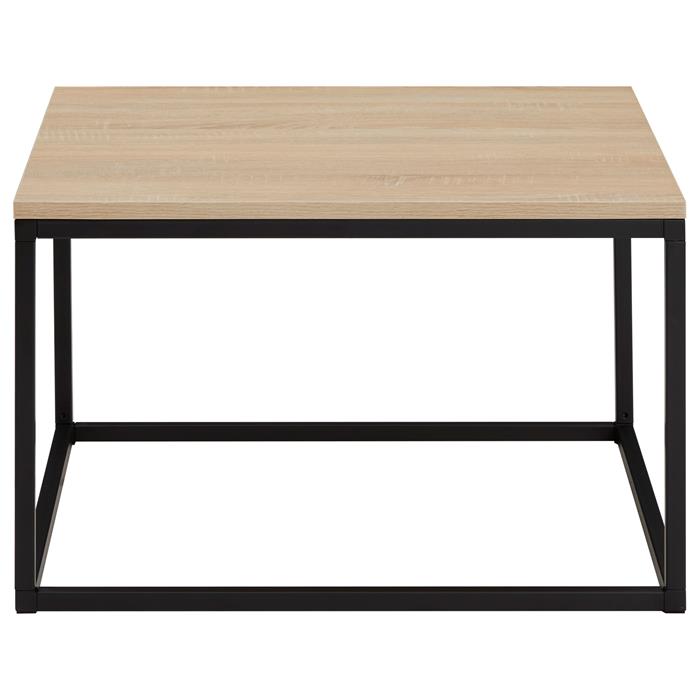 Table basse carrée HADES, cadre en métal noir et plateau en mélaminé décor chêne sonoma