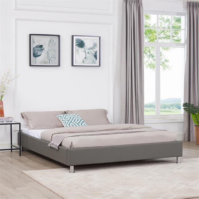 Lit double futon NIZZA, 160 x 200 cm, avec sommier, revêtement synthétique, gris