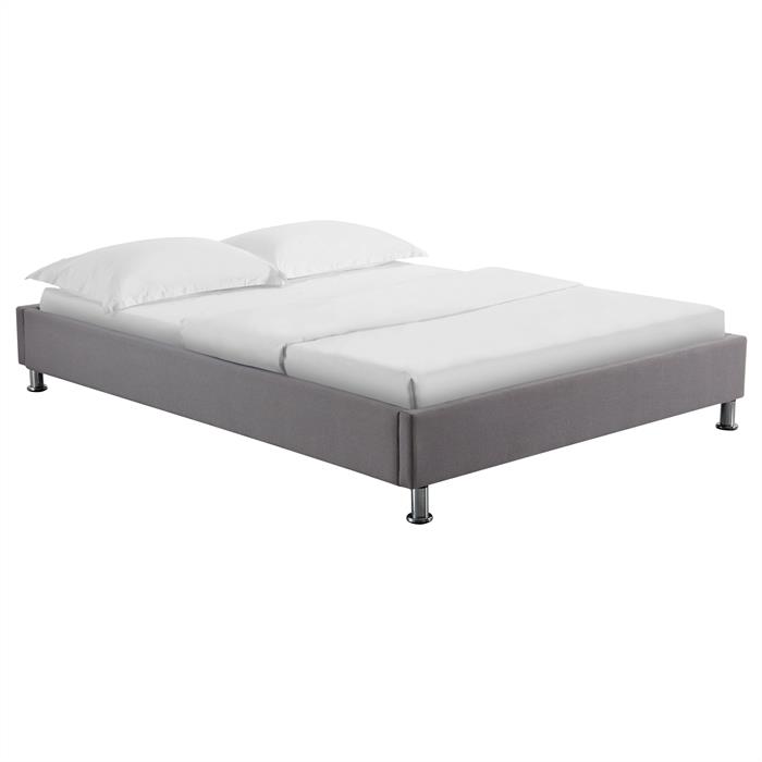 Lit futon double NIZZA, 140 x 190 cm, avec sommier, revêtement en tissu gris