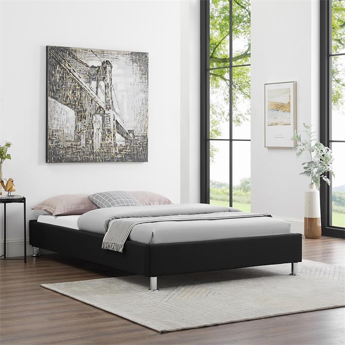Lit futon simple NIZZA, 120 x 190 cm, avec sommier, revêtement en tissu noir