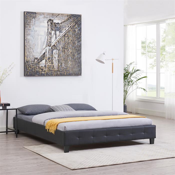 Lit double futon GOMERA, 160 x 200 cm, avec sommier, revêtement synthétique noir